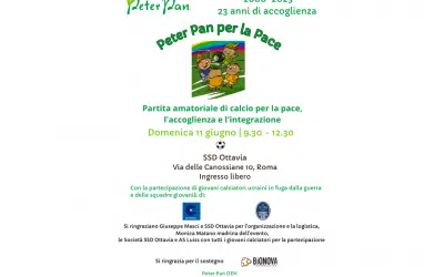Peter Pan per la Pace: domenica 11 giugno una partita di calcio per celebrare la pace e 23 anni di accoglienza