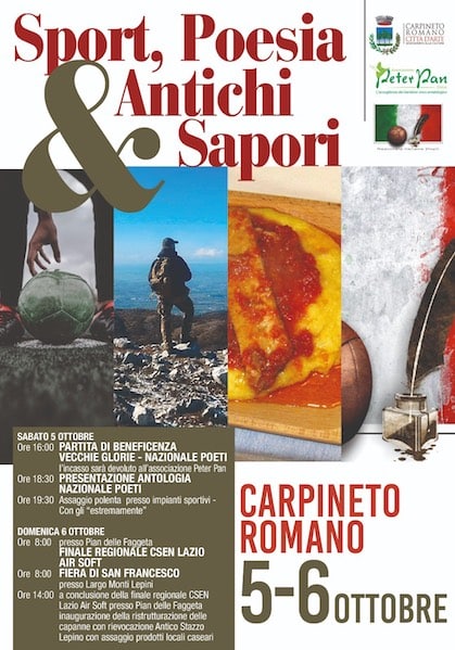 Evento a carpineto Romano il 5 e 6 ottobre 2019 a sostegno di Peter Pan