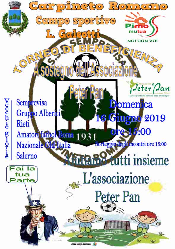 Torneo Calcio di beneficienza il 16 giugno 2019 a Carpineto Romano