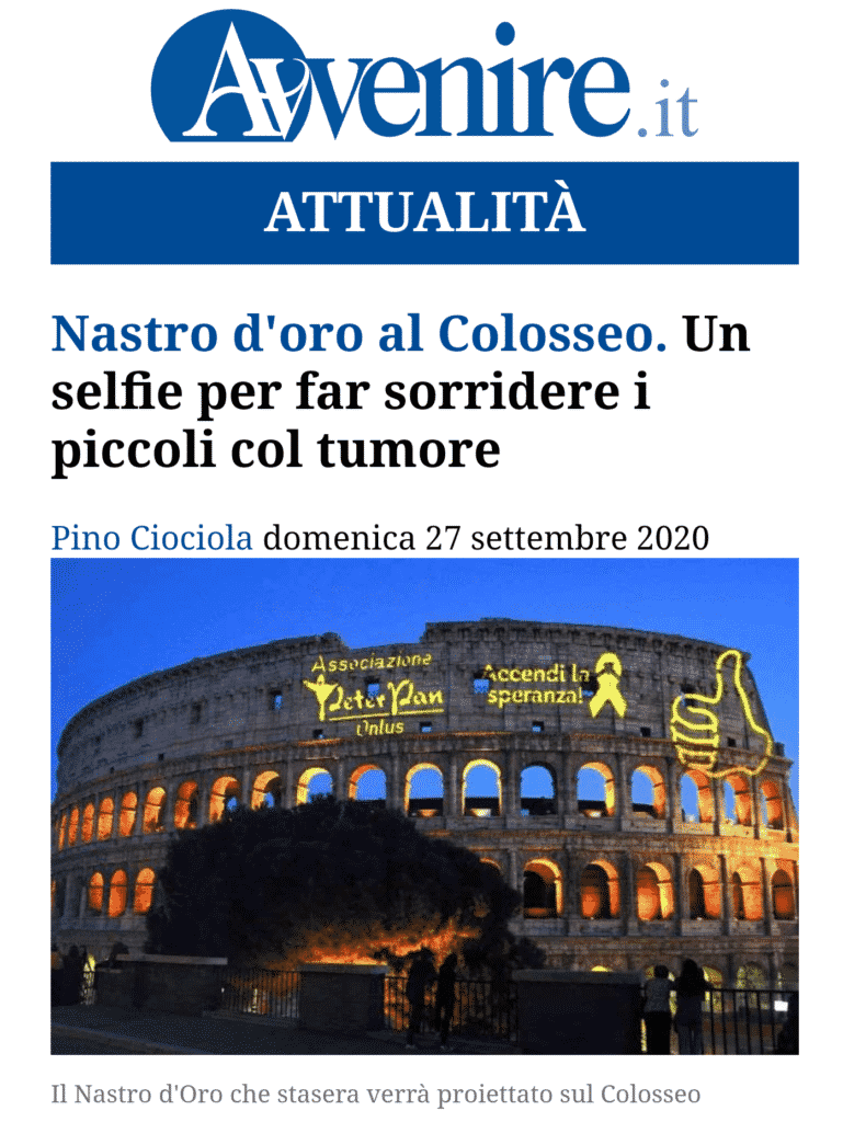 L'illuminazione dle Colosseo di Peter Pan sull'Avvenire