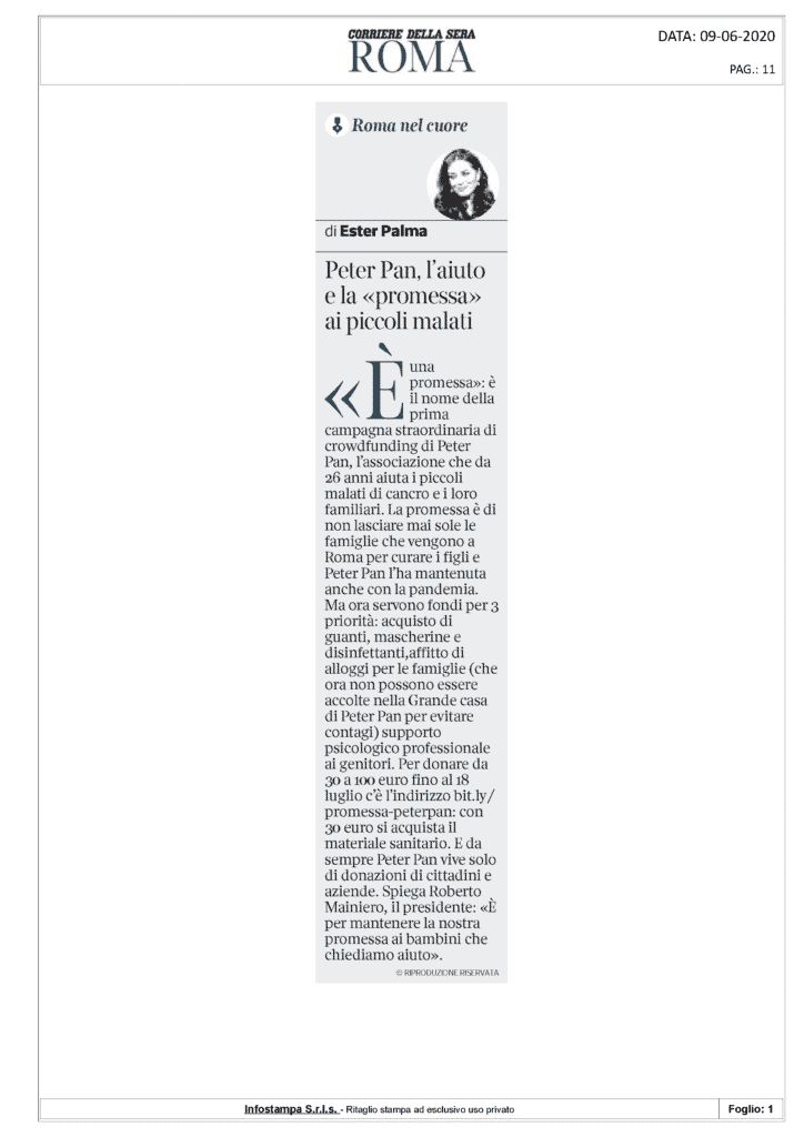 L'articolo di Ester Palma sul Corriere della Sera su Peter Pan