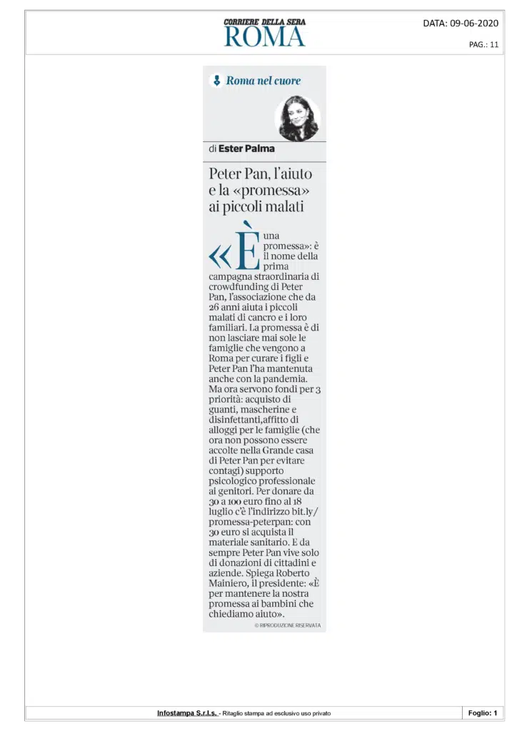 L'articolo di Ester Palma sul Corriere della Sera su Peter Pan