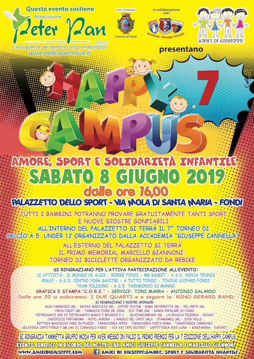 Happy Campus sabato 8 giugno 2019 Fondi per Peter Pan