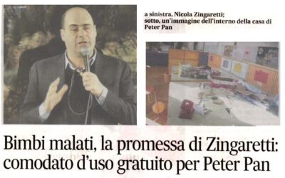 Bimbi malati, la promessa di Zingaretti: comodato d’uso gratuito per Peter Pan