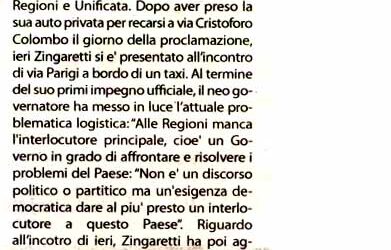 Zingaretti in taxi alla prima riunione Poi su Twitter sostiene la struttura sanitaria Peter Pan