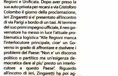 Zingaretti in taxi alla prima riunione Poi su Twitter sostiene la struttura sanitaria Peter Pan