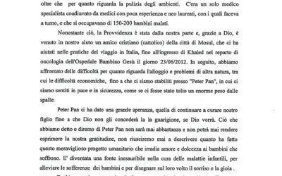 Una famiglia ospite scrive a Peter Pan