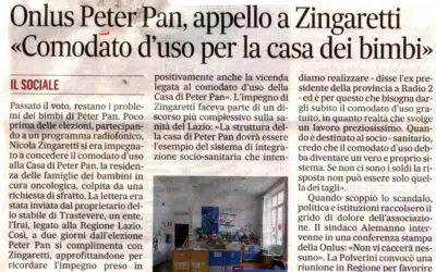 Il Messaggero – Onlus Peter Pan, appello a Zingaretti “Comodato d’uso per la Casa dei bimbi”
