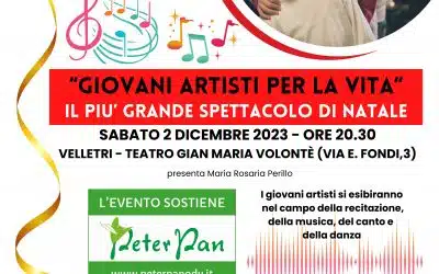“Giovani artisti per la vita”: A Velletri il 2 dicembre la solidarietà in musica, recitazione e danza per Peter Pan