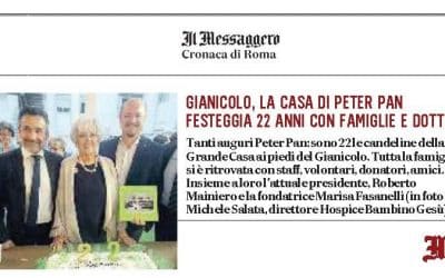 “La Casa di Peter Pan festeggia 22 anni” articolo sul Messaggero di Roma