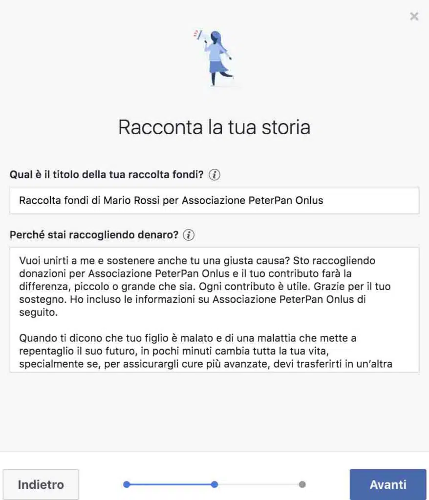 Apri una raccolta fondi su facebook a sostegno di Peter Pan